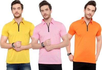 Adorbs Solid Men Polo Neck Multicolor T-Shirt