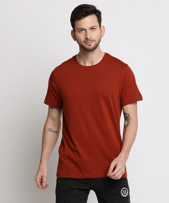 VAN HEUSEN Solid Men Round Neck Orange T-Shirt