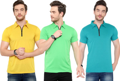 Tivy Solid Men Polo Neck Light Blue, Light Green, Yellow T-Shirt