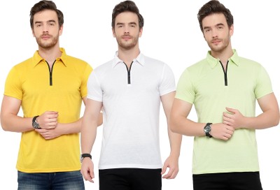 Tivy Solid Men Polo Neck White, Light Green, Yellow T-Shirt