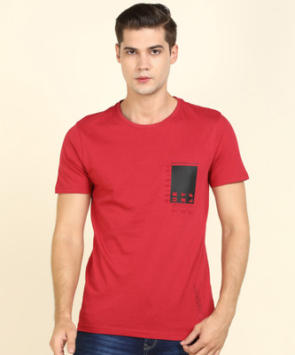 peter-england-solid-men-round-neck-red-t-shirt