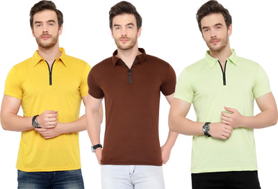 Jangoboy Solid Men Polo Neck Multicolor T-Shirt