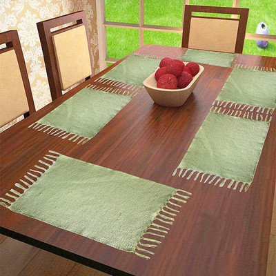 The Home Talk Rectangular Pack of 6 Table Placemat(Light Green, Cotton)