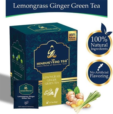 HINDUSVEDA TEA Lemongrass Ginger Green Tea-25 Tea Bags | Lemongrass Ginger Tea | Ginger, Lemon Grass Green Tea Bags Box(25 Bags)
