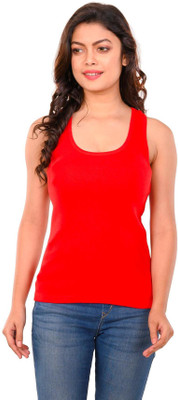 StyleAone Casual Sleeveless Solid Women Red Top