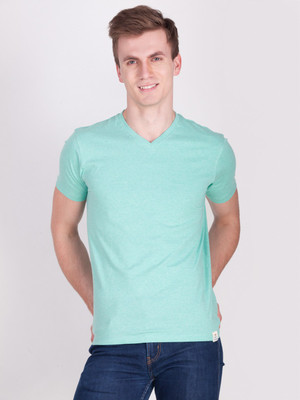 Force NXT Self Design Men V-neck Light Green T-Shirt