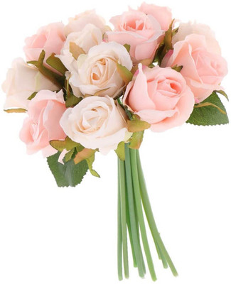 TIED RIBBONS Decorative Light Pink Color Artificial Flower Bunch For Home Décor Pink Rose Artificial Flower(9.4 inch, Pack of 12)