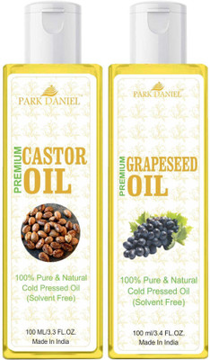 PARK DANIEL Premium Grapeseed oil and Castor oil combo pack of 2 bottles of 100 ml(200 ml)(200 ml)