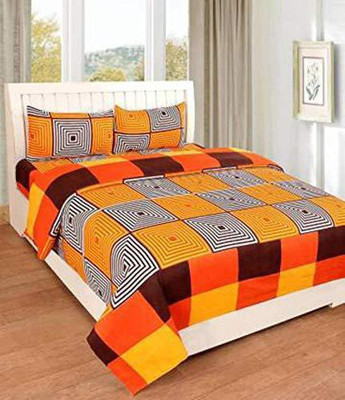 vinay ent 160 TC Cotton Double Checkered Flat Bedsheet(Pack of 1, Orange)