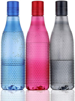 T TOPLINE Rounded Pattern Plastic Fridge Bottles 1 Litre (Multicolour)- Set of 3 1000 ml Bottle(Pack of 3, Multicolor, Plastic)