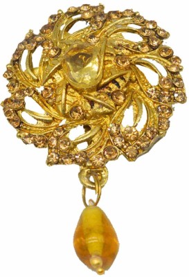 Sullery Stylish Round Shape Swarovski Crystal Flower Wedding And Partywear Saress And Sherwani Suit Label Pin Brooch(Gold, Yellow)