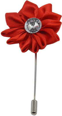 Sullery Men's Crystal Red Flower Lapel Pin Boutonniere for Suit Coat Brooch(Red)