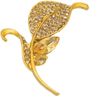 Shiv Jagdamba Charming Swarovski Crystal Leaf Wedding And Partywear Saress And Sherwani Suit Label Pin Brooch(Gold, Yellow)