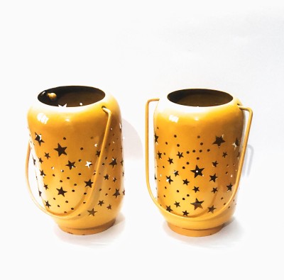 amishi blissful decor Amishi Blissful decors Star Votive Tea Light Holder for Home Diwali Decoration cristmas decoration Candle Decorations Table Top Hanging Holder Cast Iron Tealight Holder Set(Yellow, Pack of 2)