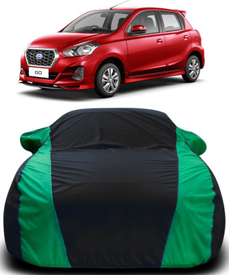 APNEK Car Cover For Nissan Go (With Mirror Pockets)(Black, Green)