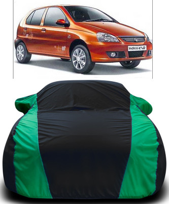MoTRoX Car Cover For Tata Indica eV2 (With Mirror Pockets)(Black, Green)