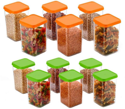 Machak Plastic Utility Container  - 1100 ml(Pack of 12, Orange, Green)