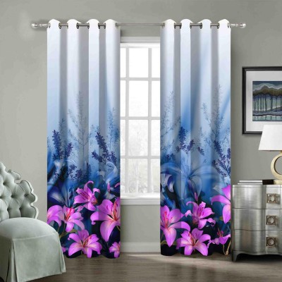 AMAR CREATION 153 cm (5 ft) Polyester Blackout Window Curtain (Pack Of 2)(Floral, Printed, Light Blue)