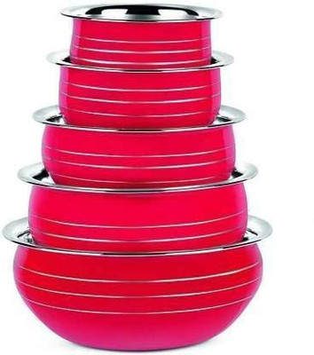 Nirvika Stainless Steel Powder Coating Red Patila set of 5 Piece Induction Bottom Non-Stick Coated Cookware Set(Stainless Steel, 5 - Piece)