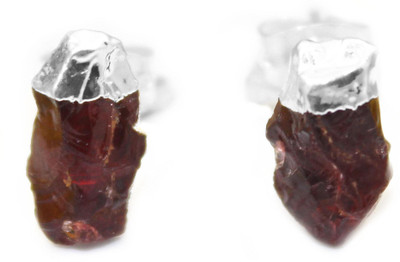 G-Vogue Stylish Designer Fancy Shape Silver Electroplated Natural Red Garnet Brass Stud Earring