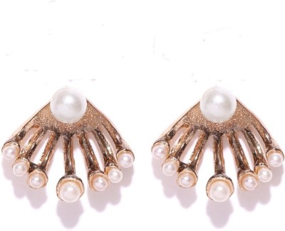 Oomph Gold & White Two-In-One Pearl Office-Wear Fashion Pearl, Mother of Pearl Brass, Metal Stud Earring