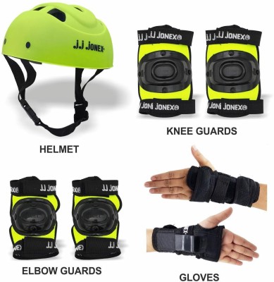 JONEX Skating Protective 1 Helmet,1 set Knee Cap,1 set Elbow Cap,1 Palm cover Skating Guard Combo(Green, Black)