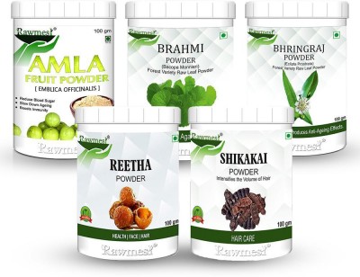 Rawmest Organic 5In1 hair Care Combo Amla+Bhringraj+brahmi+Reetha+Sikakai Powder Pack of 5 100gm each , Black