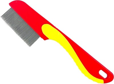 Frackson Long Handle Lice Comb with Stainless steel teeth for Head Lice, Nit & Egg Removal with Long Fine Metal Teeth Plastic Handle Brush- For Kids, Women & Men and Dog & Cat (Red)