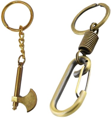 OMAYA Golden Hoop & Axe shape Combo Metal keychains keyring For Bike, Car, Home Keychains Key Holder Key Chain