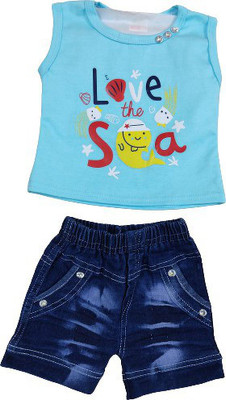 PK Collection Baby Girls Casual Top Shorts(blue)