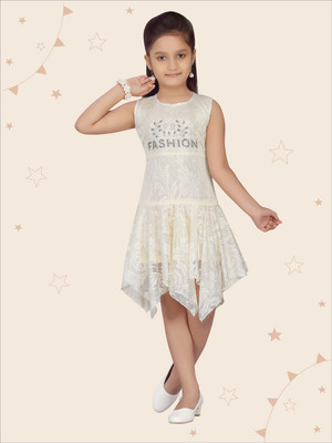 Kidotsav Indi Girls Midi/Knee Length Party Dress(White, Sleeveless)
