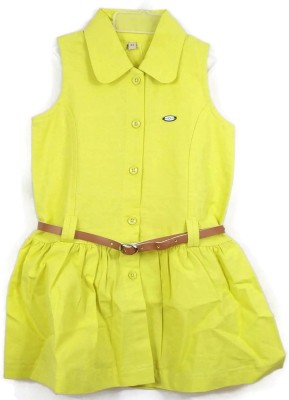 DIVI FASHION Girls Midi/Knee Length Casual Dress(Yellow, Sleeveless)