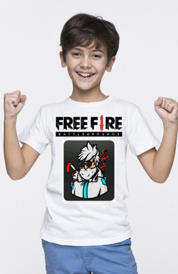 free fire tees Boys Printed Polyester Regular T Shirt(White, Pack of 1)