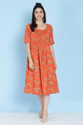 BIBA Women Printed A-line Kurta(Orange)