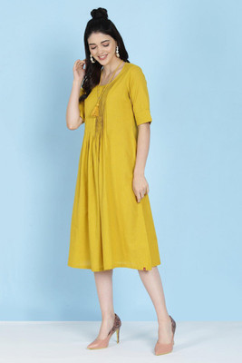 BIBA Women Solid A-line Kurta(Yellow)