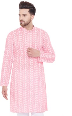 VASTRAMAY Men Printed Straight Kurta(Pink)