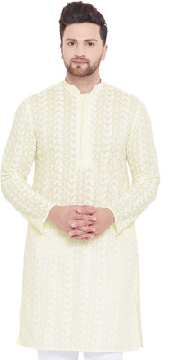 VASTRAMAY Men Printed Straight Kurta(Yellow)