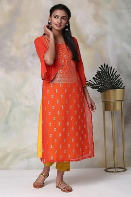 BIBA Women Printed A-line Kurta(Red)