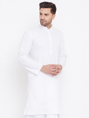 VM Men Solid A-line Kurta(White)
