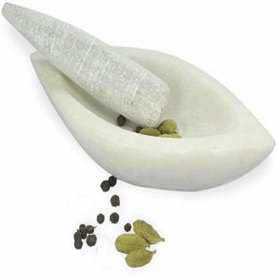 JH Enterprises Narrow Design Makrana Marble Kharal/Khalbatta/Mortar and Pestle/Imam Dasta/Ohkli Musal/Okhli Masher (Diameter) Marble Masher(Pack of 1)