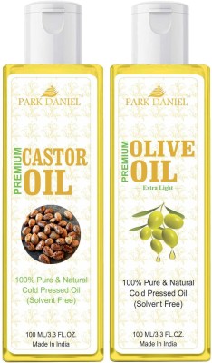 PARK DANIEL Premium Extra Light Olive Oil and Cold pressed Castor oil Combo of 2 bottles of 200 ml(400 ml)(400 ml)