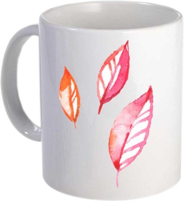 GIFTY BASKET Designer Pink Leaf Printed white Ceramic Coffee/ Tea Ideal for Everyone , Best Friend , Co-Workers (330ml) Ceramic Coffee Mug(330 ml)