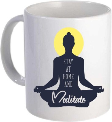 GIFTY BASKET Stay at Home and Meditate Virus Quarantinee Life Printed white Ceramic Coffee/ Tea Ideal for Everyone , Best Friend , Co-Workers (330ml) Ceramic Coffee Mug(330 ml)