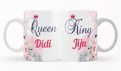 iMPACTGift King Jiju Queen Didi Couple for Didu jiju On Marriage, Anniversary, Birthday Gifts Ceramic Coffee Mug(330 ml, Pack of 2)