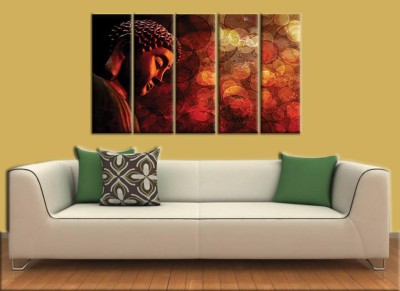 KALARKARI God Buddha multi 5 panel canvas wall art painting with MDF stretch frame for living room| Hotel | Offices etc. Canvas 24 inch x 8 inch Painting(With Frame, Pack of 5)