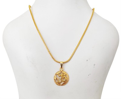 FashionCraft Popular Om Design Lord Shiva Symbol With Golden Chain For Girls,Boys(20 Inch) Gold-plated Alloy Pendant Set