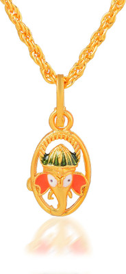 Mahakaal Jewels Gold Plated Brass Multi Colour/Color Cute Mini Ganesh Gold-plated Brass Pendant