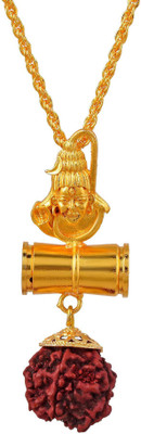 Zumrut Gold Plated Brown Rudraksha Loard Shiv/Mahadev/Shiv/Mahakal Damru Locket With Chain Religious Pendant Necklace Spiritual Jewellery for Men/Wome Gold-plated Brass Pendant