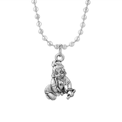 Zumrut Silver Plated Small and Cute Lord Krishna Makhan Chor Laddu Gopal Child Kanha ji Religious Hindu God Chain Locket Pendant Necklace for Men/Women Gold-plated Brass Pendant