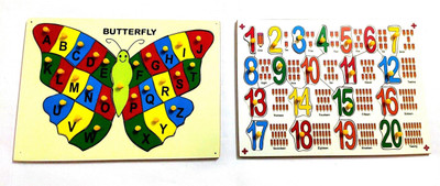 PETERS PENCE Wooden Multi-Color Educational 1-20 Number, ENGLISH Alphabet Learning PUZZLE Board with Counting Pictures Pegs Puzzle Tray for PRE PRIMARY EDUCATION, Educational Boards for Kids(46 Pieces)